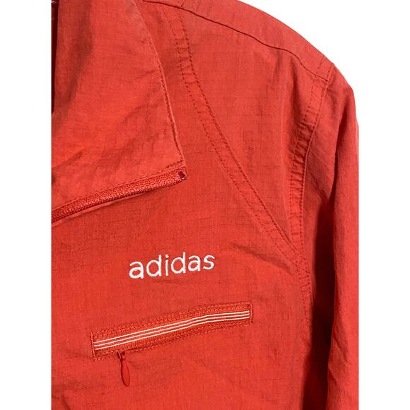 Adidas Jacket Orange Red Stripes On Cuffs Zip Front Lightweight Womens Large L - Picture 3 of 9